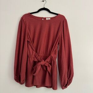Rust Long Sleeve Blouse with Tie Waist